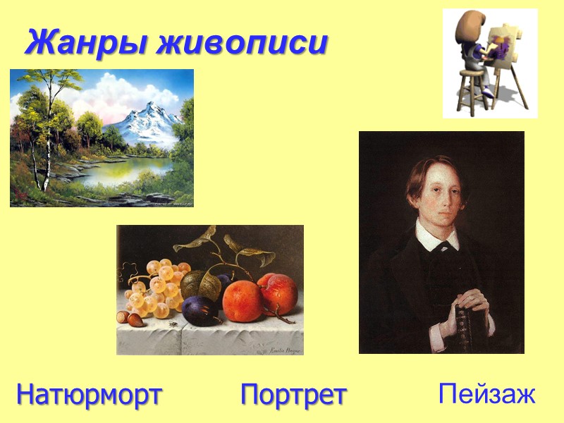 Жанры живописи Пейзаж   Натюрморт  Портрет